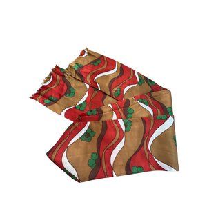 Vintage Floral Rectangle Twill Scarf Lightweight Acetate Fringe Trim Retro Brown
